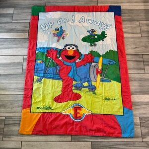 Vintage Sesame Street Elmo Toddlers Blanket Up And Away 56" x 41" Double Sided